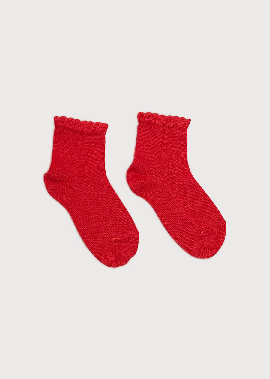 Openwork short socks - Red (3mths-8yrs) Socks  from Pepa London