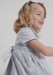 Hand Smocked Delicate Stripe Short Sleeve Dress in Blue (12mths-10yrs) Dresses from Pepa London