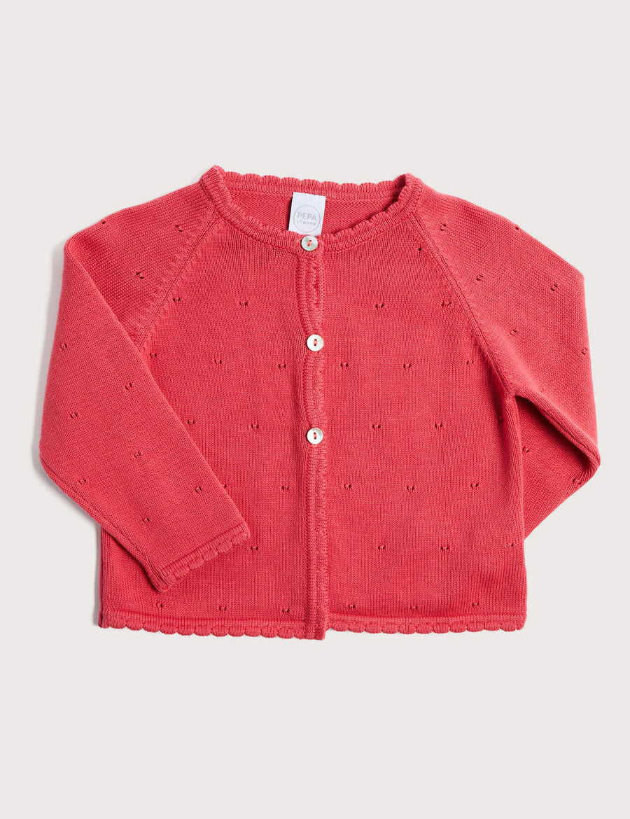 Openwork Cardigan in Raspberry Pink (6mths-10yrs) Knitwear  from Pepa London