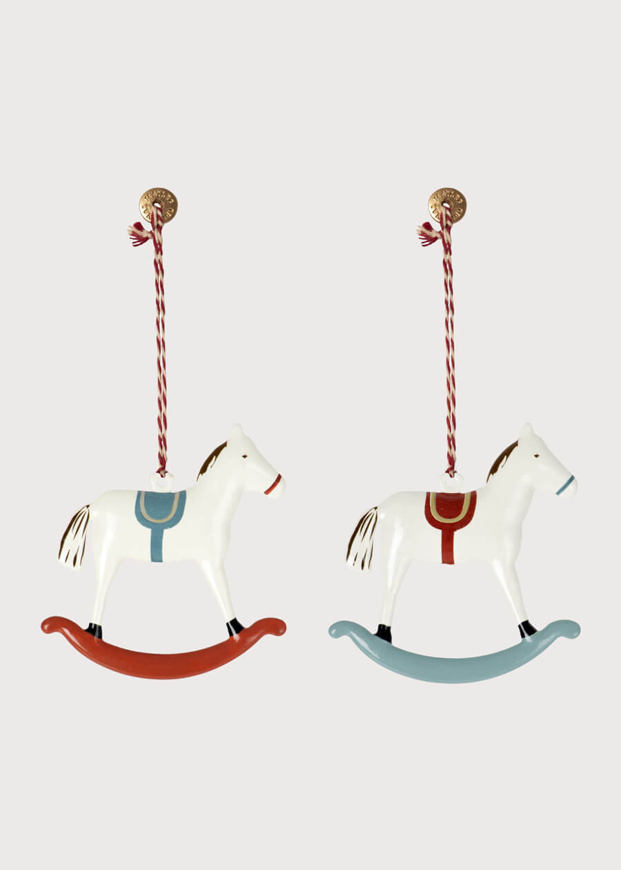 Hand Painted Rocking Horse Christmas Ornaments (Set Of 2) in White Toys  from Pepa London