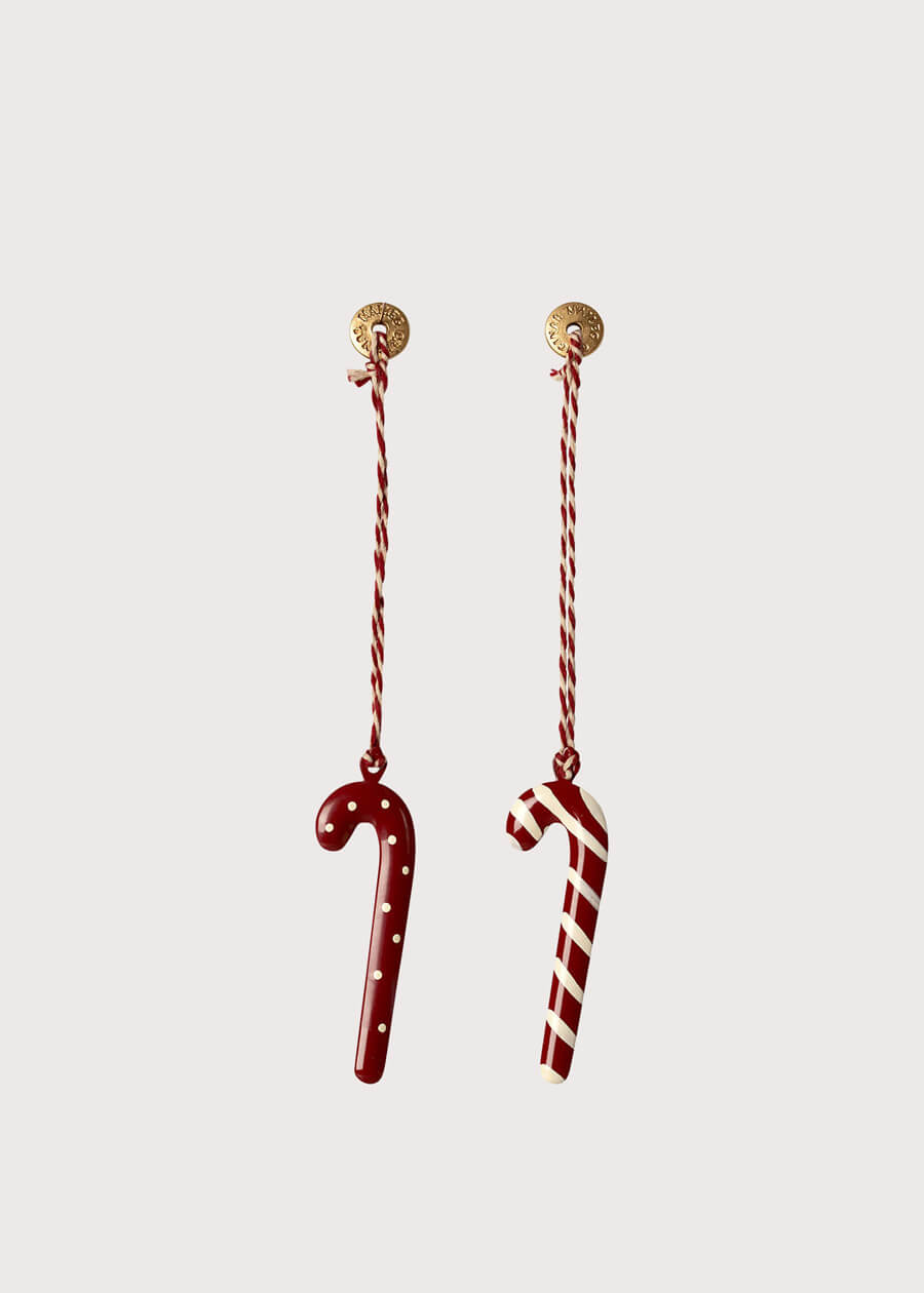 Hand Painted Sugar Cane Christmas Ornaments (Set Of 2) in Red Toys  from Pepa London