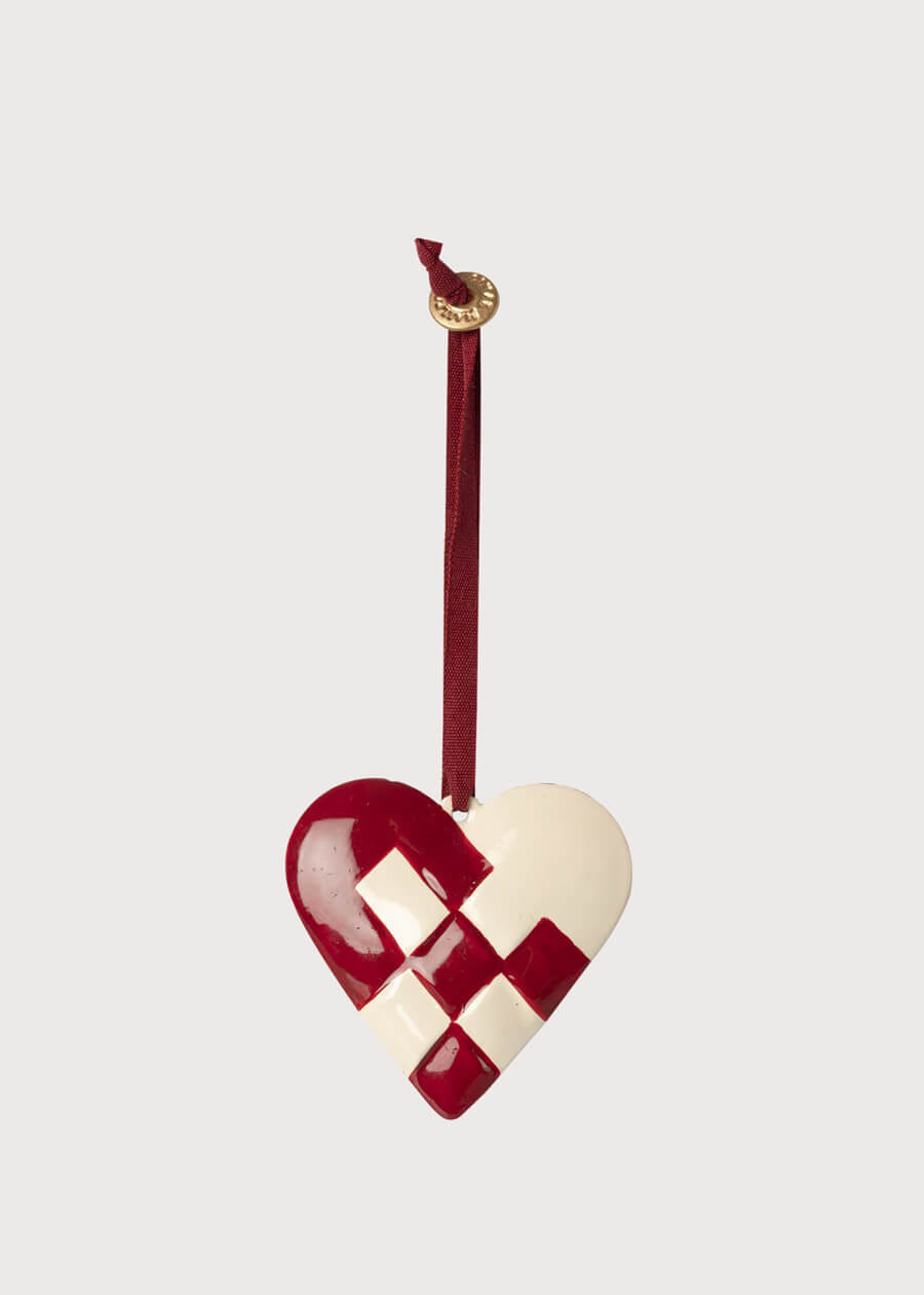 Hand Painted Braided Heart Christmas Ornament in Red Toys  from Pepa London