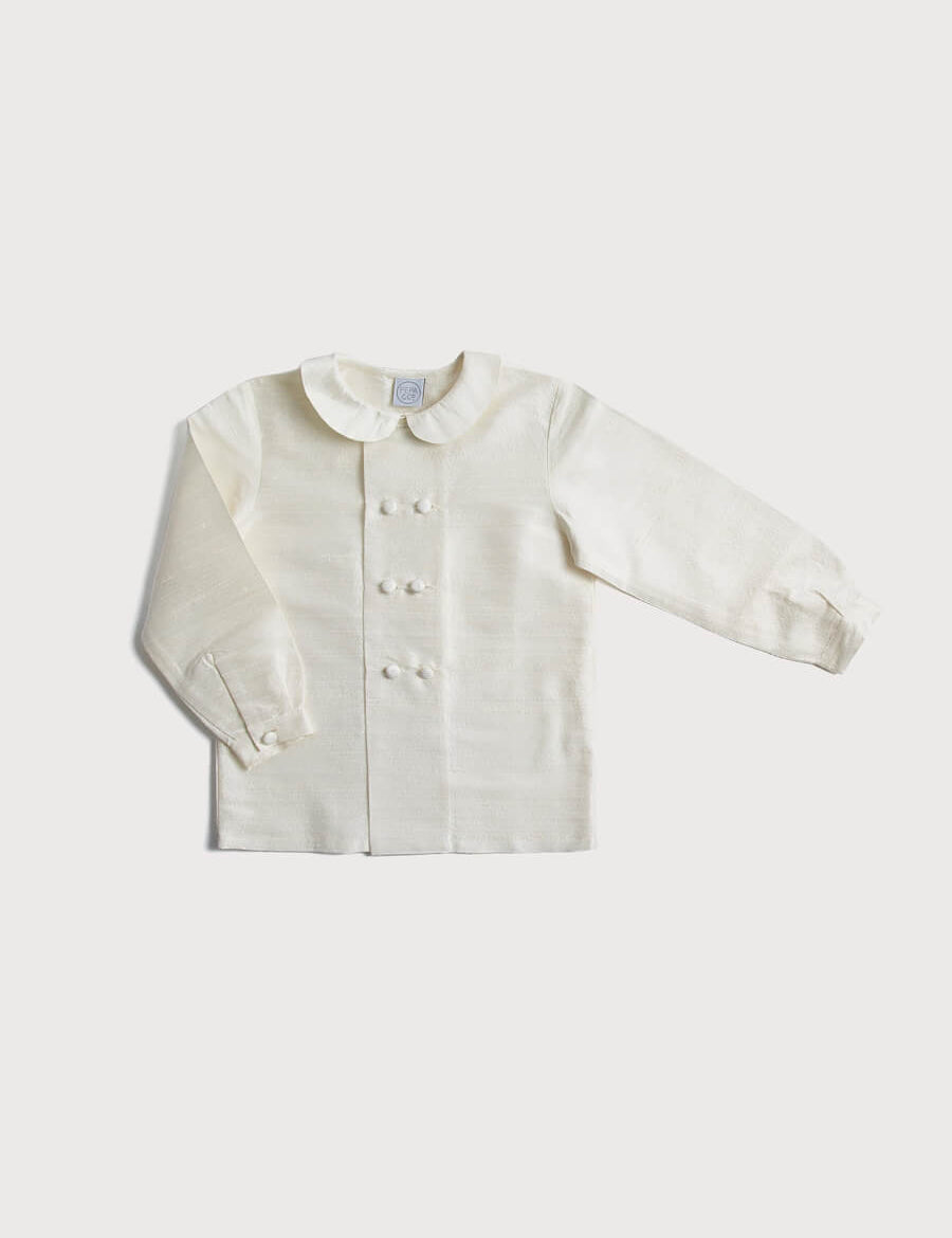 Boy's white double-breasted Peter Pan collar silk shirt (12mths-10yrs) Shirts  from Pepa London