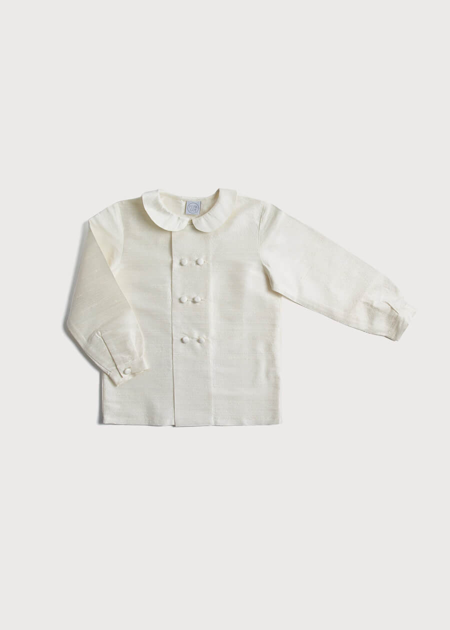 Boy's white double-breasted Peter Pan collar silk shirt (12mths-10yrs) Shirts  from Pepa London