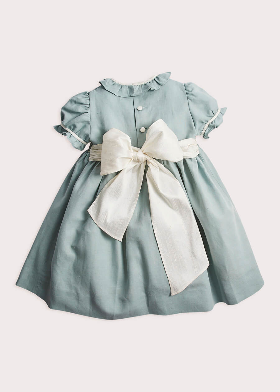 Teal Flower Girl Occasion Dress with Ivory Handsmocking | Pepa London