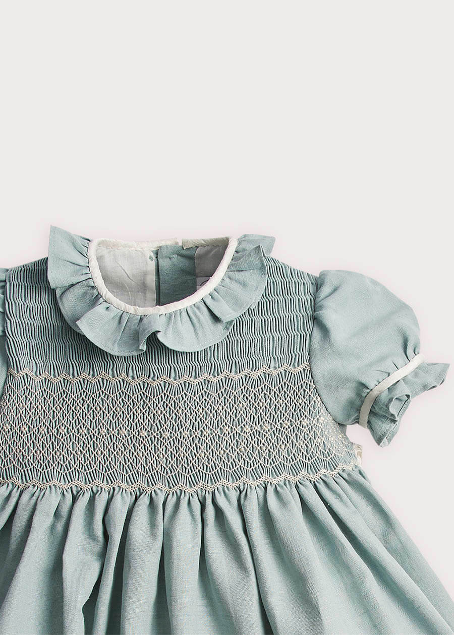 Hand Smocked Flower Girl Occasion Dress in Teal & Ivory (12mths-8yrs) Dresses  from Pepa London