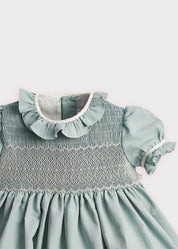 Hand Smocked Flower Girl Occasion Dress in Teal & Ivory (12mths-8yrs) Dresses  from Pepa London