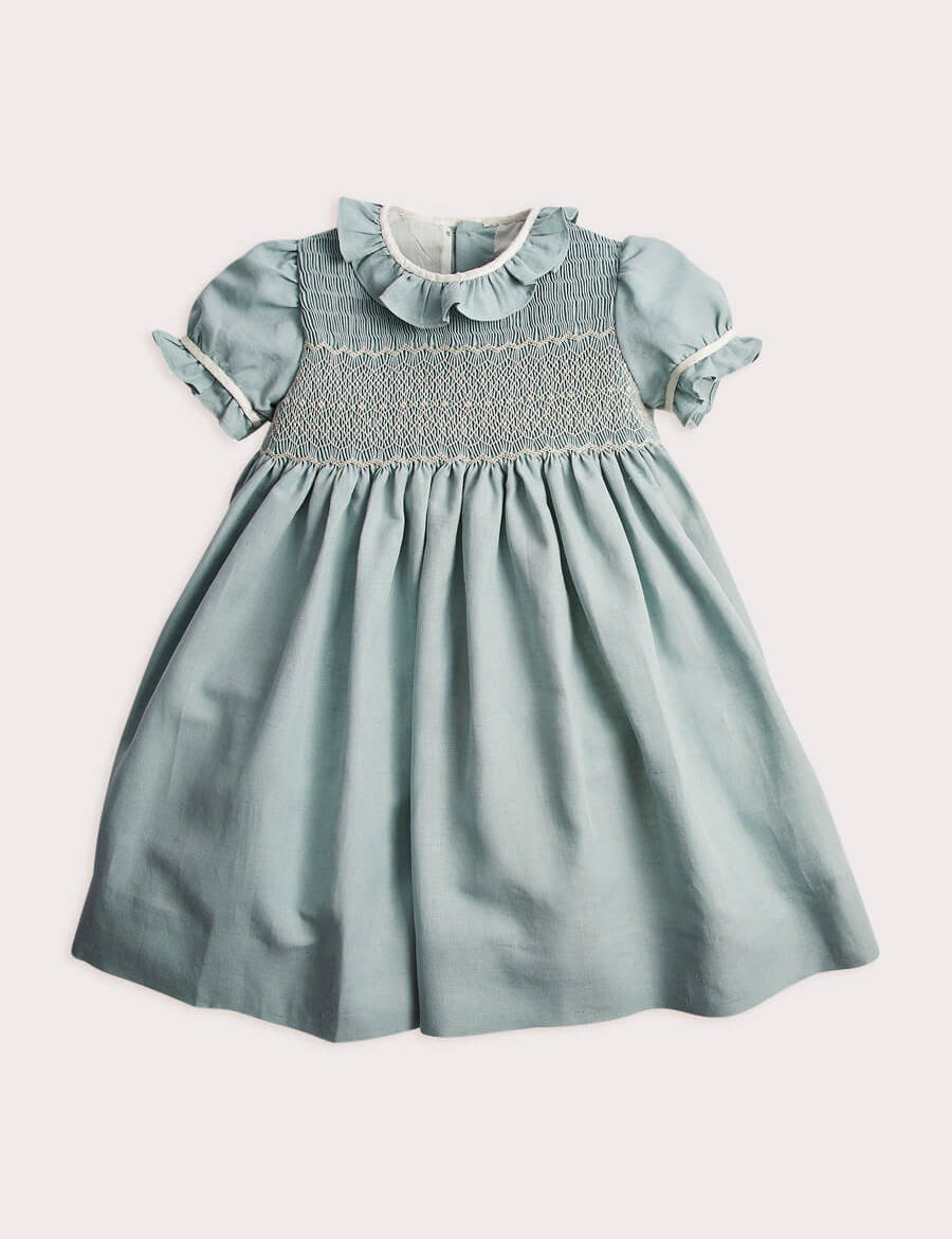 Hand Smocked Flower Girl Occasion Dress in Teal & Ivory (12mths-8yrs) Dresses  from Pepa London