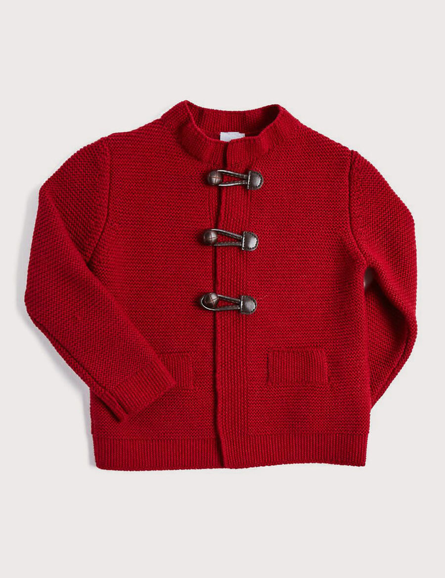 Toggle Fastening Knitted Cardigan in Red (12mths-10yrs) Knitwear  from Pepa London
