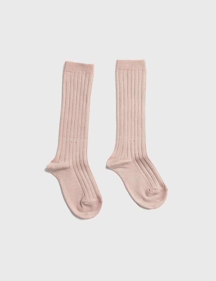Light Pink Ribbed Knee-High Socks (3mths-10yrs) Socks from Pepa London