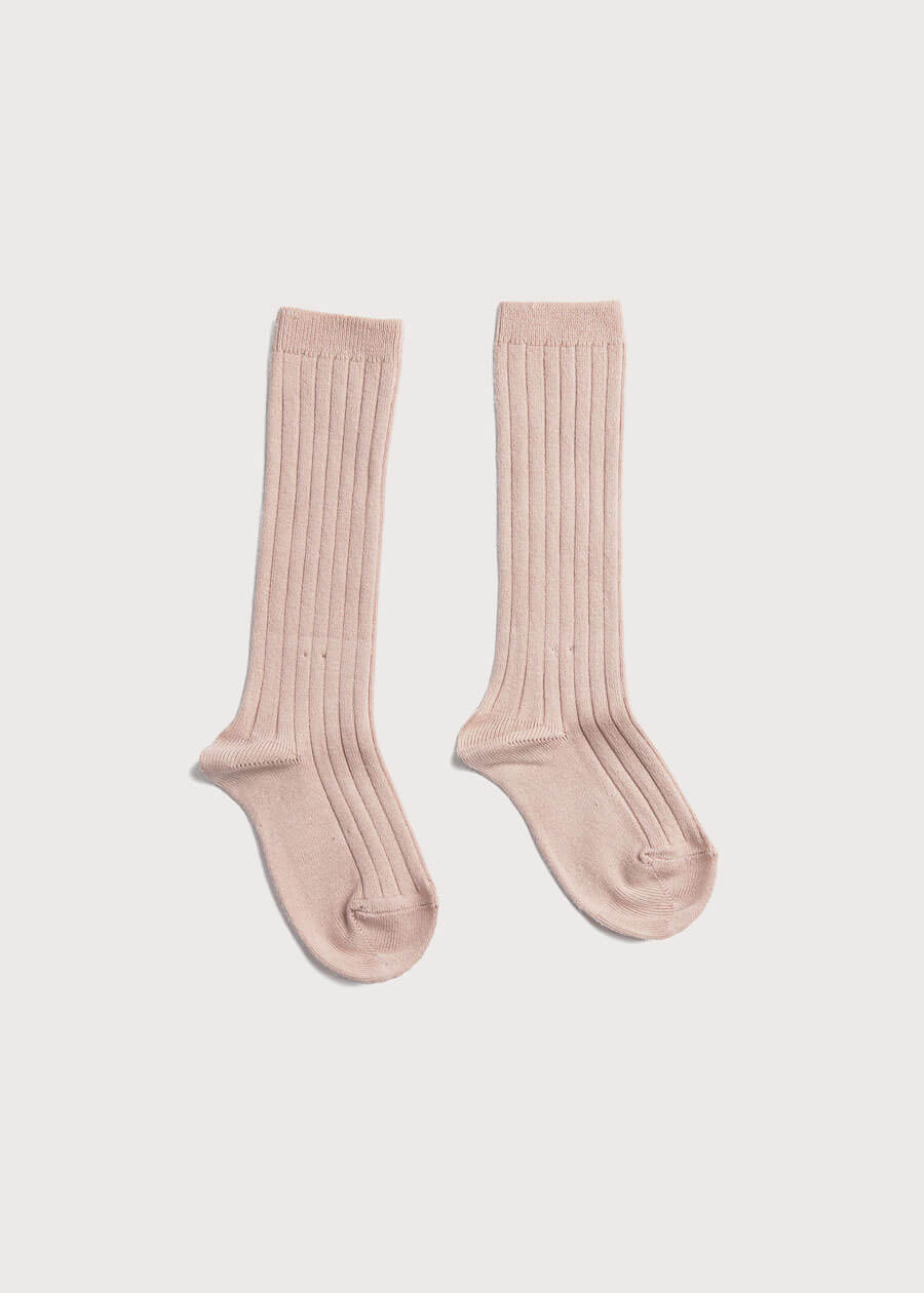 Light Pink Ribbed Knee-High Socks (3mths-10yrs) Socks from Pepa London
