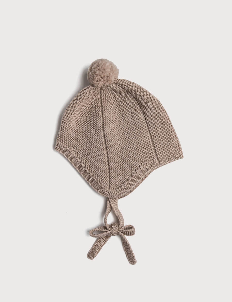 Knitted Merino Wool Winter Bonnet in Oatmeal (S-L) Knitted Accessories  from Pepa London