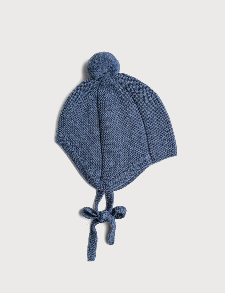 Knitted Merino Wool Winter Bonnet in Blue (S-L) Knitted Accessories  from Pepa London