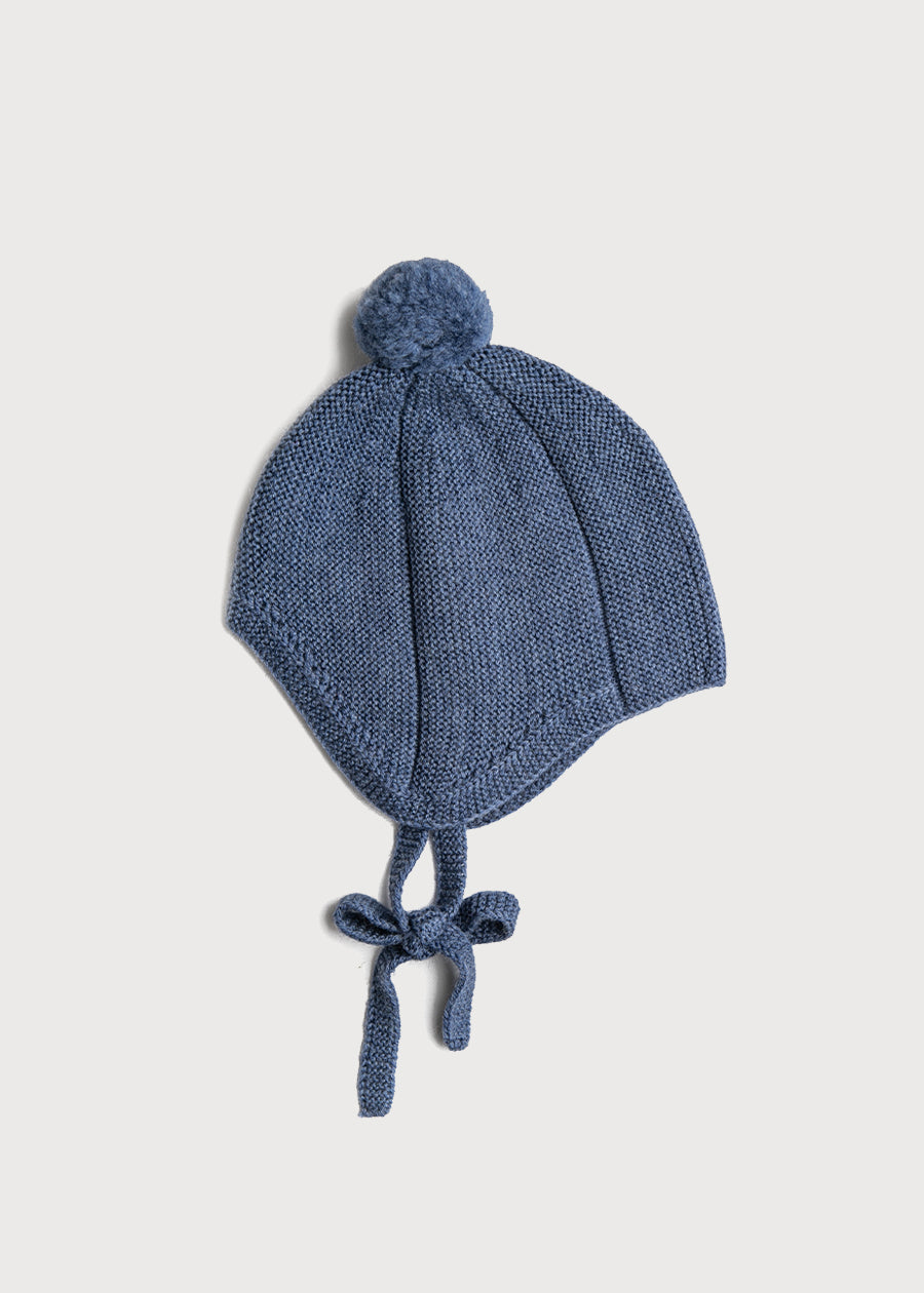Knitted Merino Wool Winter Bonnet in Blue (S-L) Knitted Accessories  from Pepa London
