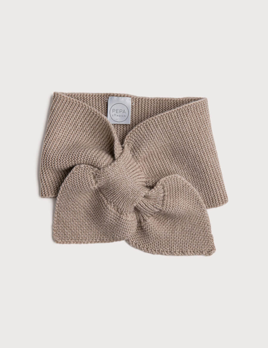 Knitted Merino Wool Winter Scarf in Oatmeal (S-L) Knitted Accessories  from Pepa London