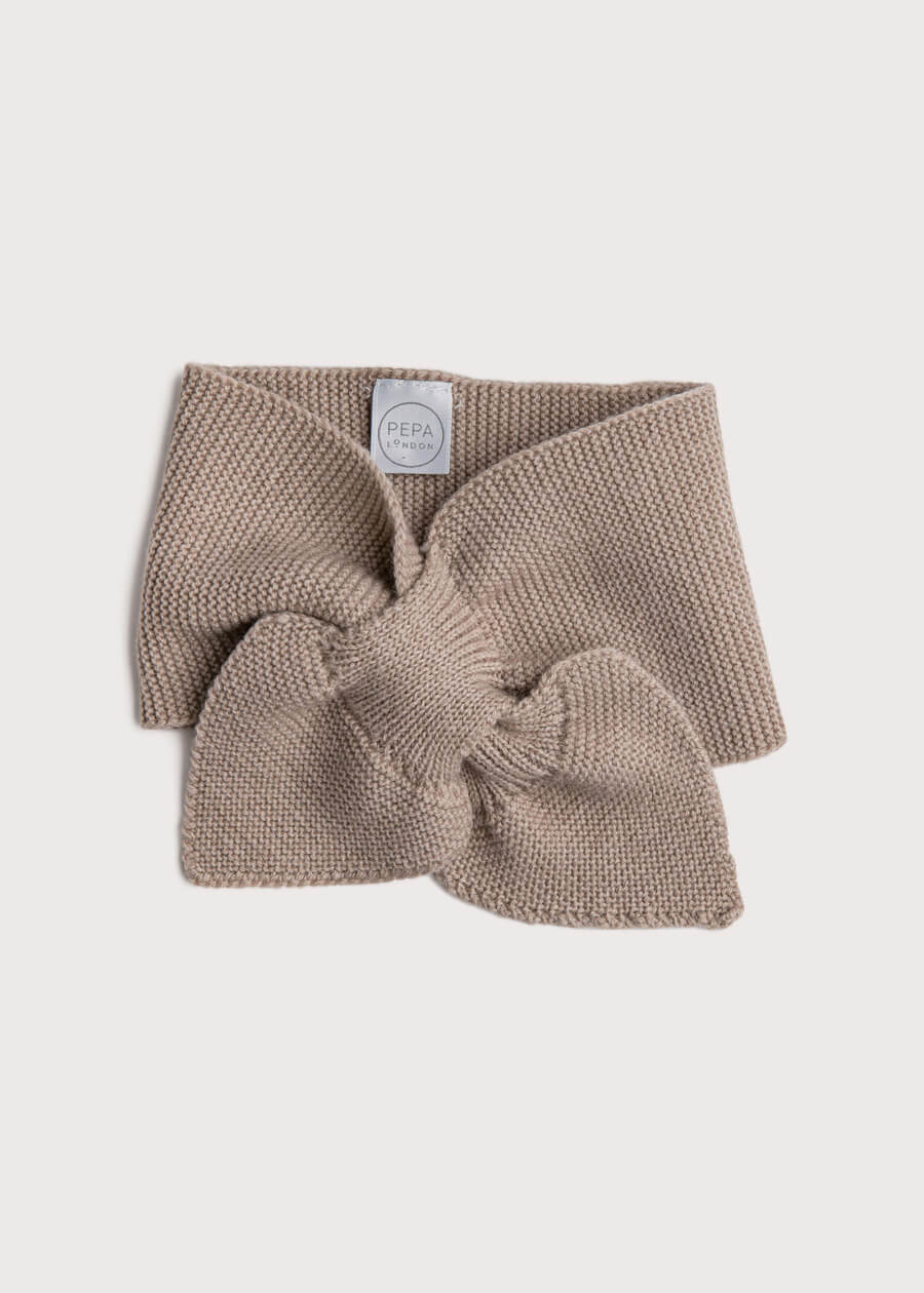 Knitted Merino Wool Winter Scarf in Oatmeal (S-L) Knitted Accessories  from Pepa London