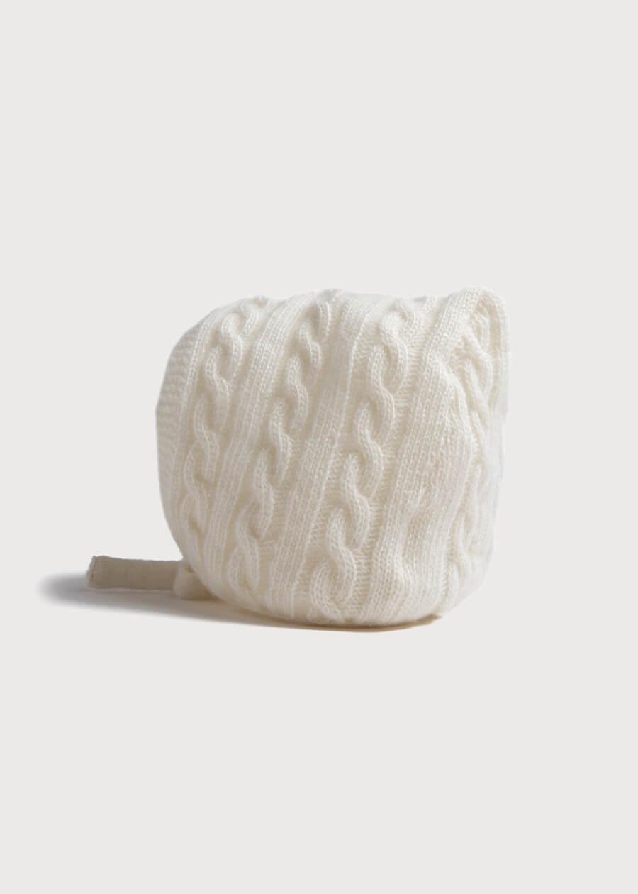 White Cashmere Knitted Bonnet (0-3mths) Knitted Accessories  from Pepa London