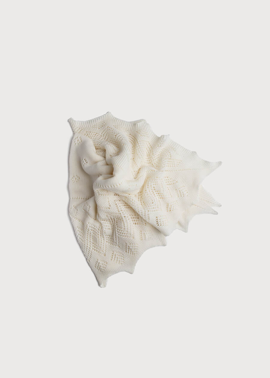 Intricate Openwork Fine Merino Wool Shawl in Cream Knitted Accessories  from Pepa London