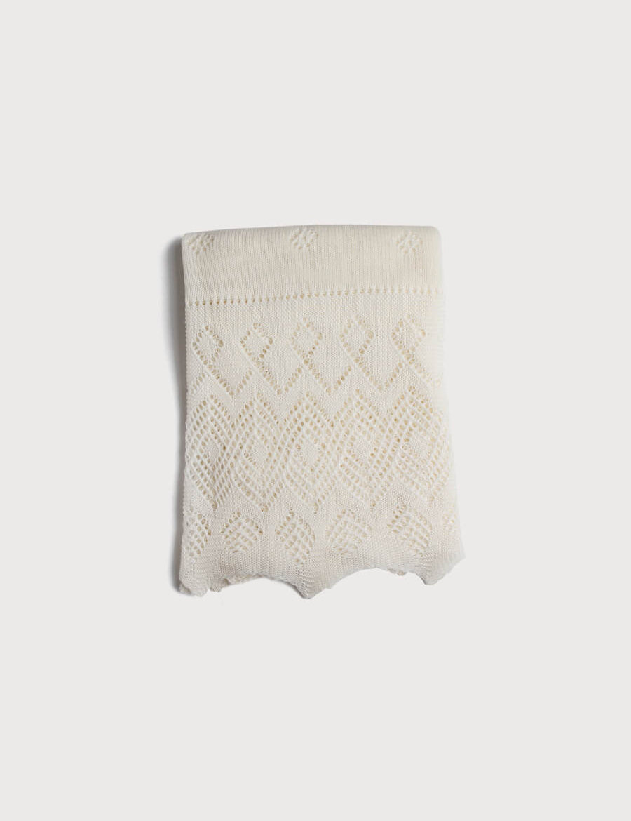 Intricate Openwork Fine Merino Wool Shawl in Cream Knitted Accessories  from Pepa London