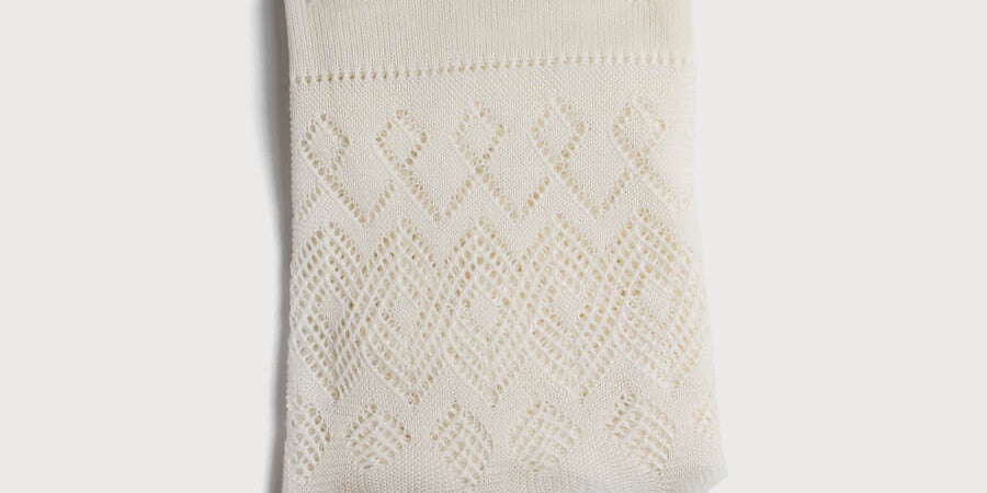 Intricate Openwork Fine Merino Wool Shawl in Cream Knitted Accessories  from Pepa London