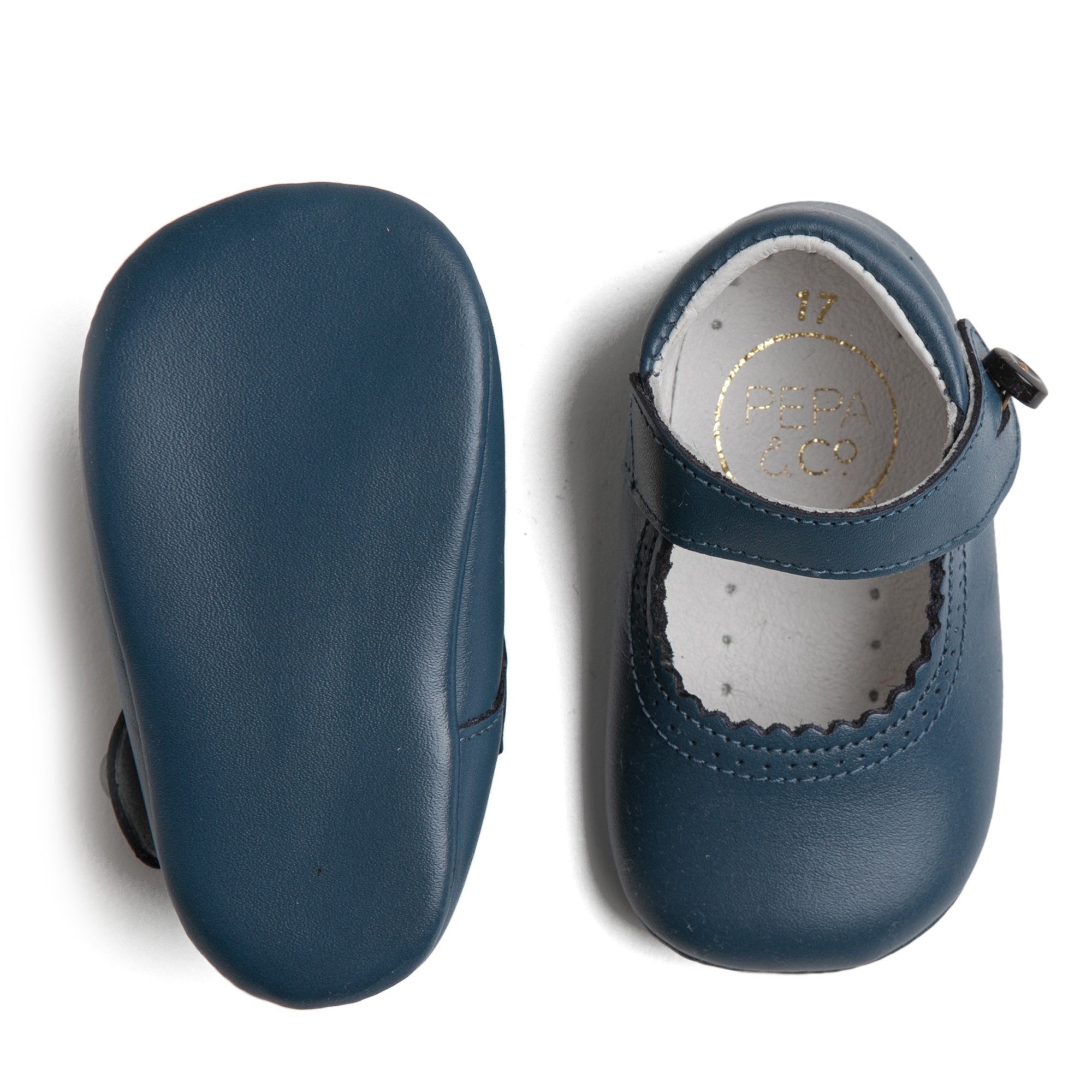 Mary Jane Leather Pram Shoes in French Blue (17-20EU) SHOES from Pepa London