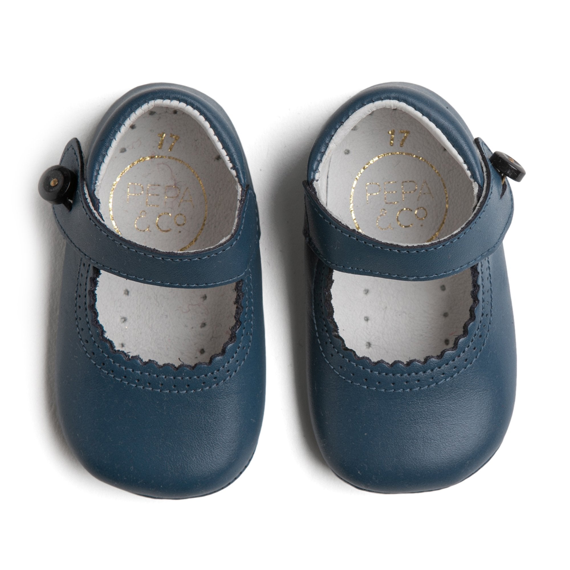Mary Jane Leather Pram Shoes in French Blue (17-20EU) SHOES from Pepa London