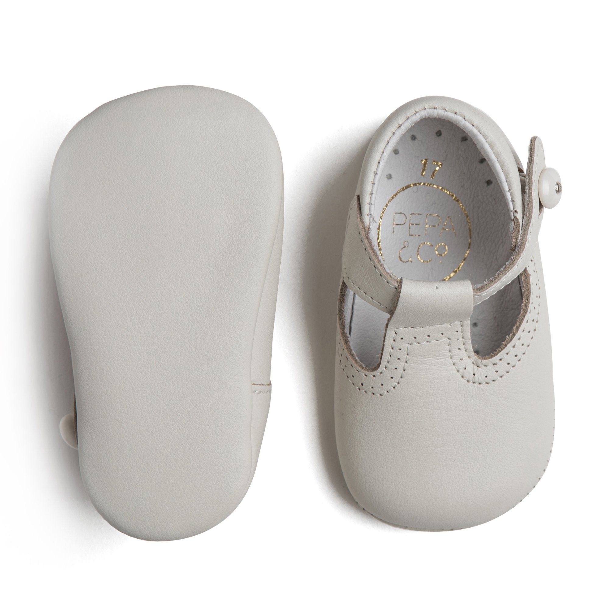 T-Bar Pram Shoes in Ivory Shoes  from Pepa London