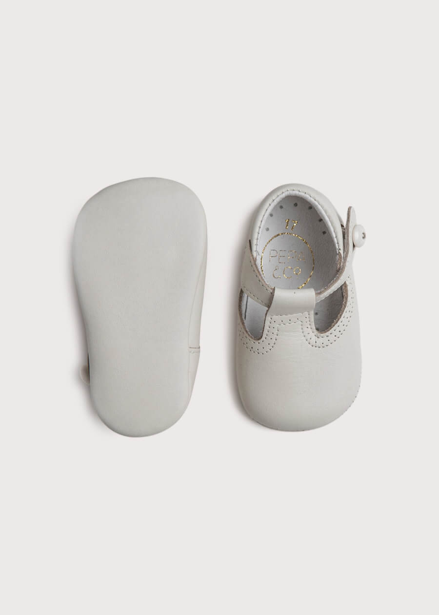 T-Bar Leather Pram Shoes in Ivory (17-20EU) Shoes  from Pepa London