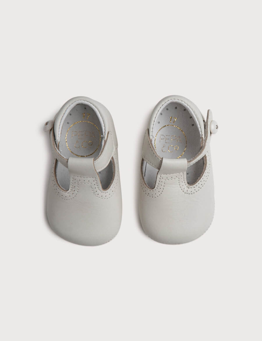 T-Bar Leather Pram Shoes in Ivory (17-20EU) Shoes  from Pepa London