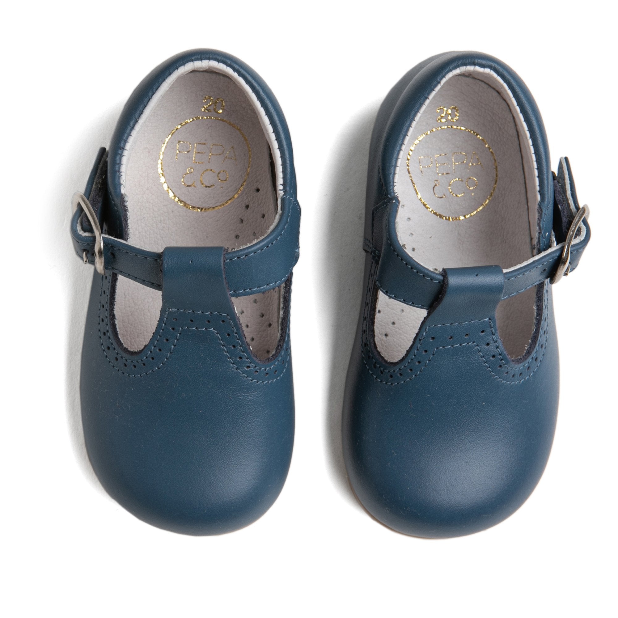 T-Bar Leather Baby Shoes in French Blue (20-24EU) Shoes  from Pepa London
