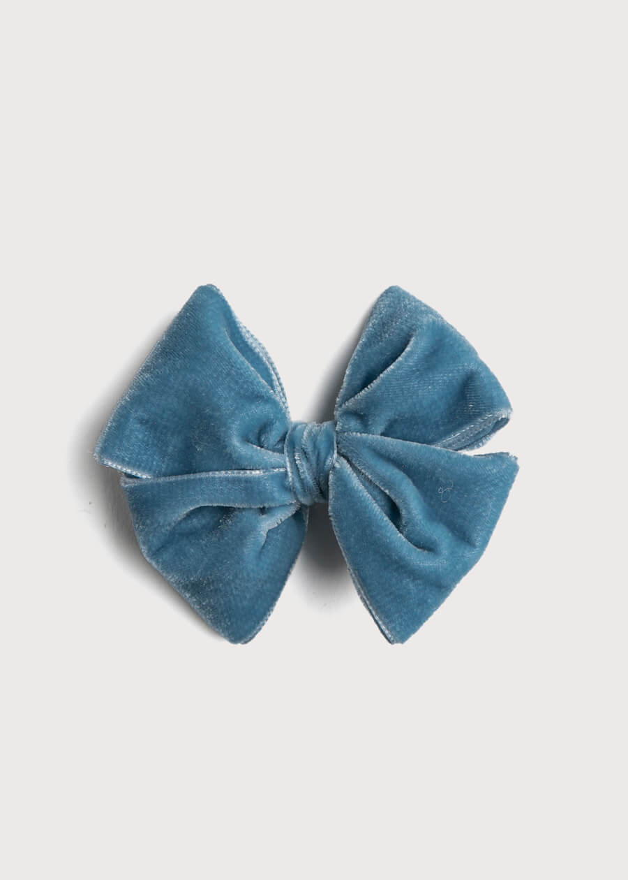 Velvet Big-Bow Clip in Blue HAIR ACCESSORIES from Pepa London