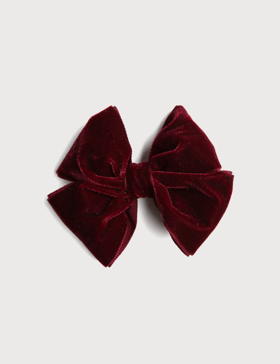 Velvet Big-Bow Clip in Burgundy Hair Accessories  from Pepa London