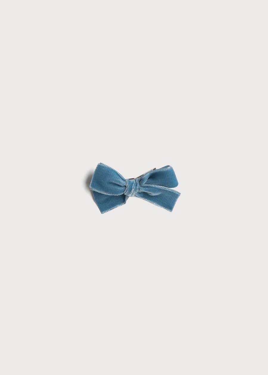 Velvet Medium-Bow Clip in Blue Hair Accessories  from Pepa London