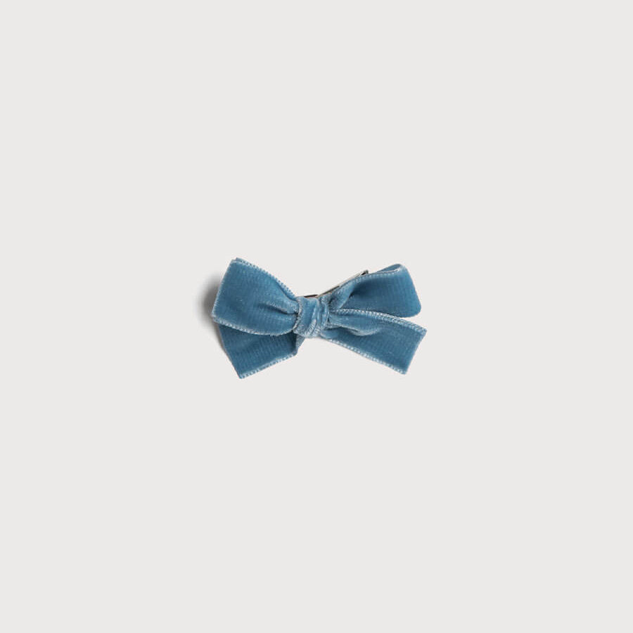 Velvet Medium-Bow Clip in Blue Hair Accessories  from Pepa London