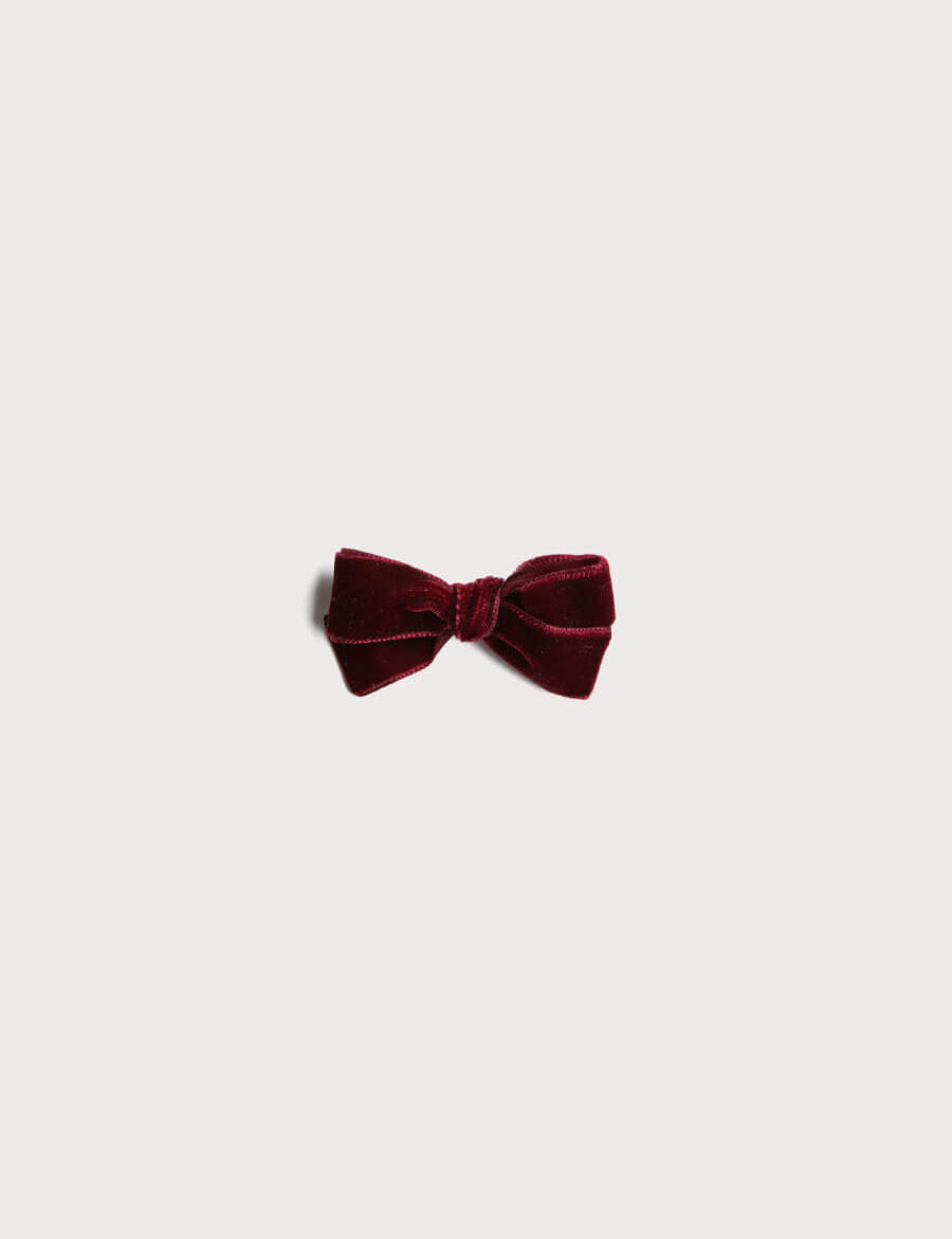 Velvet Medium-Bow Clip in Burgundy Hair Accessories  from Pepa London