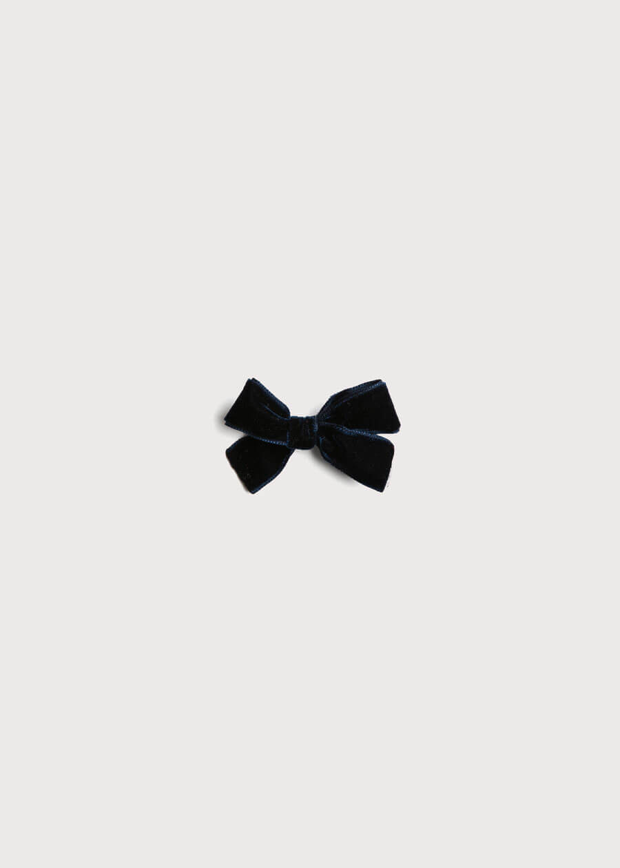 Velvet Medium-Bow Clip in Navy Hair Accessories  from Pepa London