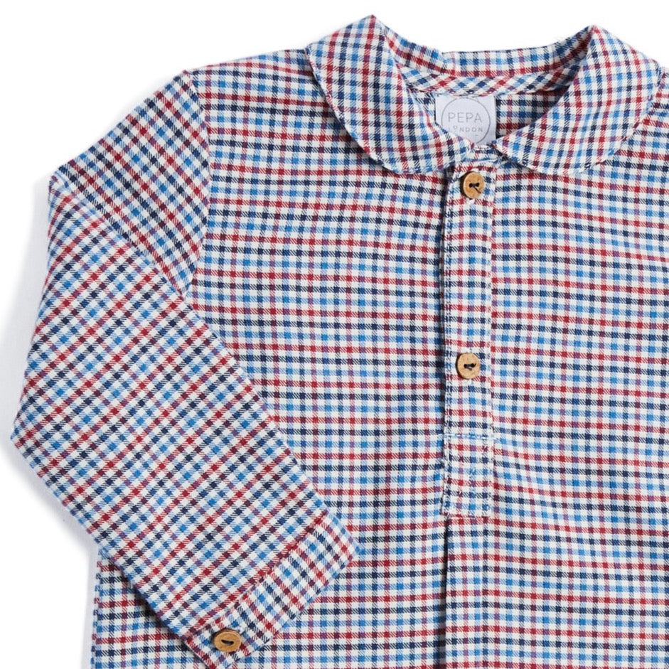 Blue and Red Checked Cotton Shirt Shirts  from Pepa London