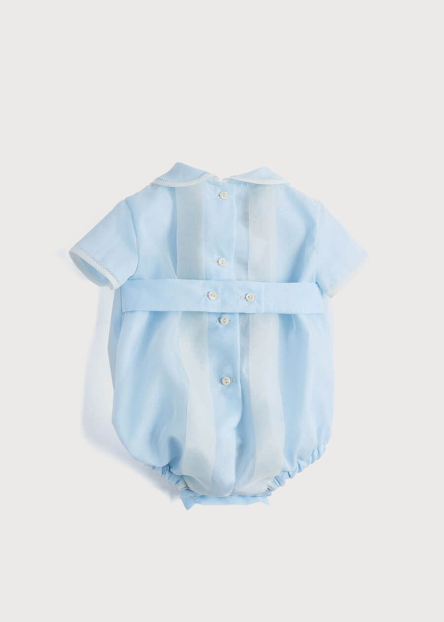 Light Blue Panelled Christening Romper (3mths-2yrs) Rompers from Pepa London