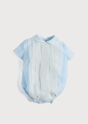Light Blue Panelled Christening Romper (3mths-2yrs) Rompers from Pepa London