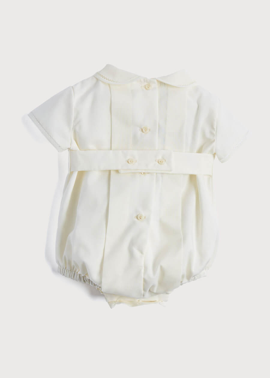 Ivory Panelled Christening Romper (3-12mths) Rompers  from Pepa London