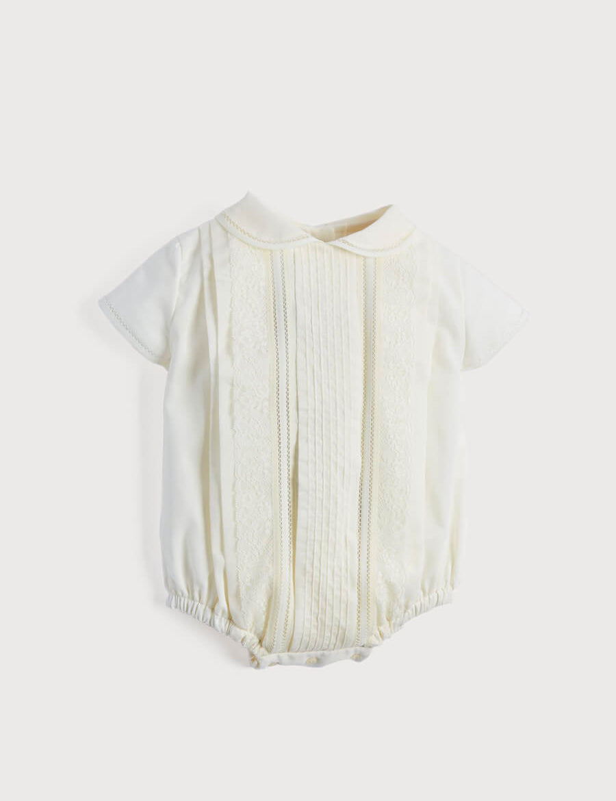 Ivory Panelled Christening Romper (3mths-2yrs) Rompers from Pepa London