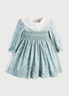 Classic Floral Blue and Green Handsmocked Dress (12mths-10yrs) Dresses  from Pepa London