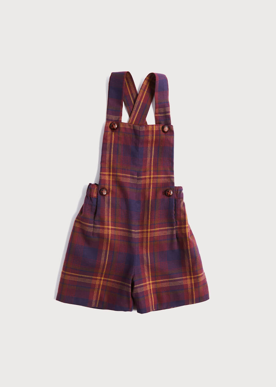 Burgundy Checked Short Dungarees (12mths-3yrs) Dungarees  from Pepa London