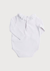 Frill Collar Long Sleeve Bodysuit in White (0mths-3yrs) Tops & Bodysuits from Pepa London