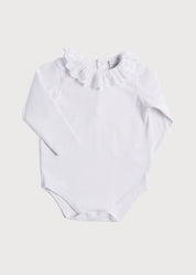 Frill Collar Long Sleeve Bodysuit in White (0mths-3yrs) Tops & Bodysuits from Pepa London