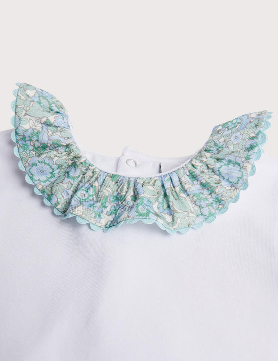 Blue Floral Print Frill Collar Bodysuit (0-2yrs) Tops & Bodysuits  from Pepa London