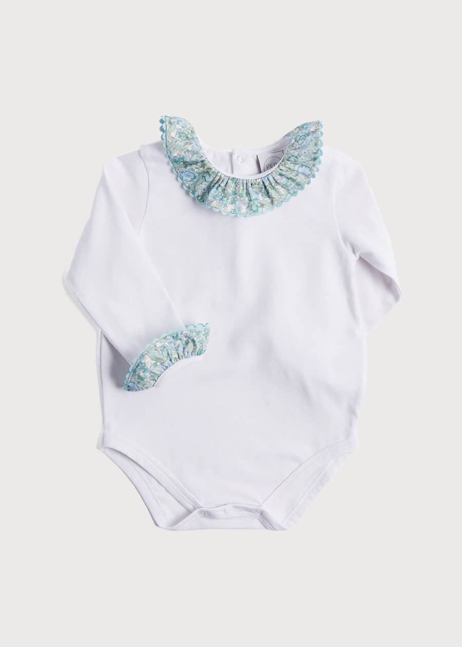 Blue Floral Print Frill Collar Bodysuit (0-2yrs) Tops & Bodysuits  from Pepa London