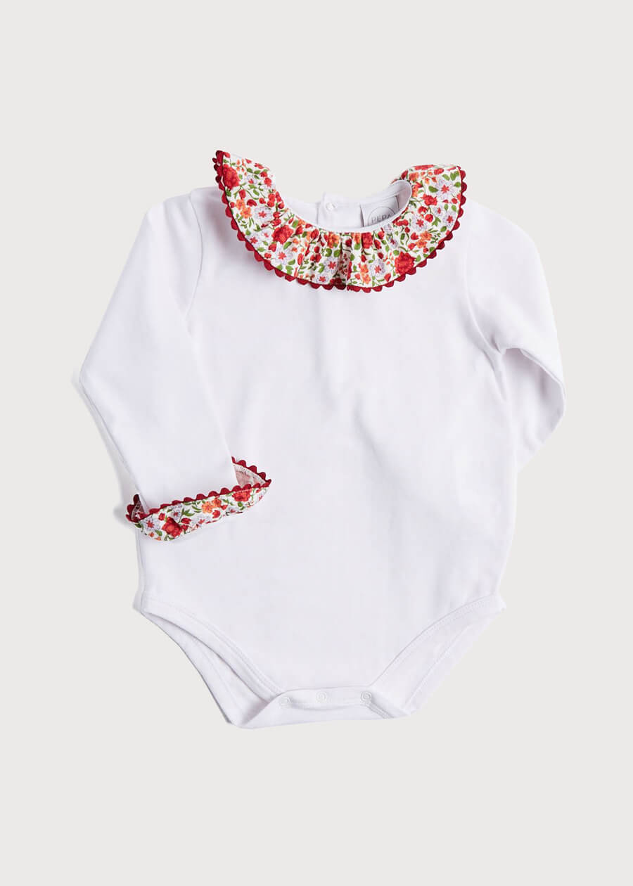 Burgundy Floral Print Frill Collar Bodysuit (0-2yrs) Tops & Bodysuits  from Pepa London