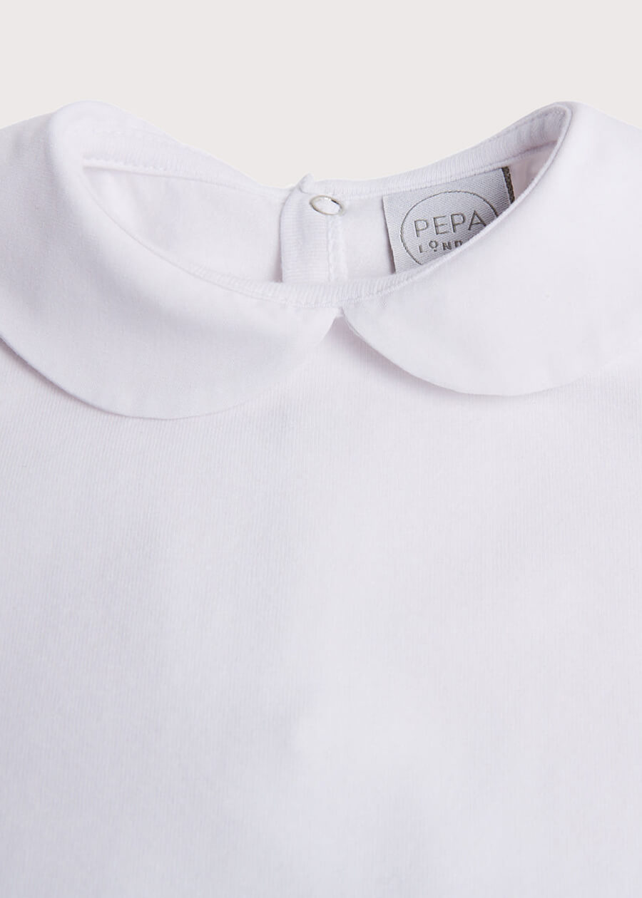 Peter Pan Collar Bodysuit in White (0mths-3yrs) Tops & Bodysuits from Pepa London