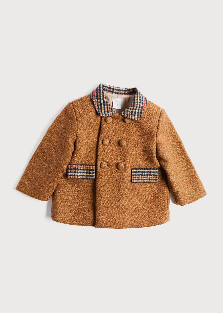 Brown Double-Breasted Wool Jacket (12mths-4yrs) Coats  from Pepa London
